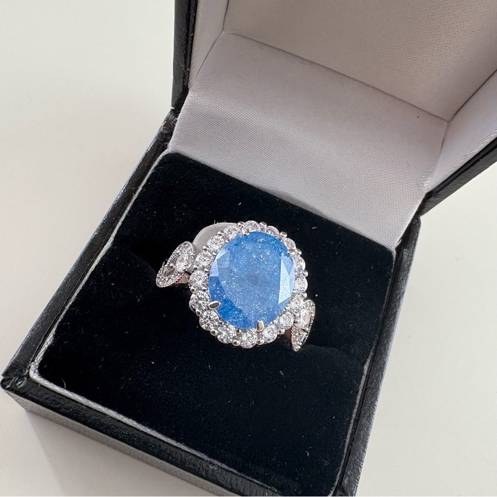 Bomb Party The 2424 Ring RG77681 Aqua Blue Ice Crystal Rhodium Plating - Picture 4 of 7